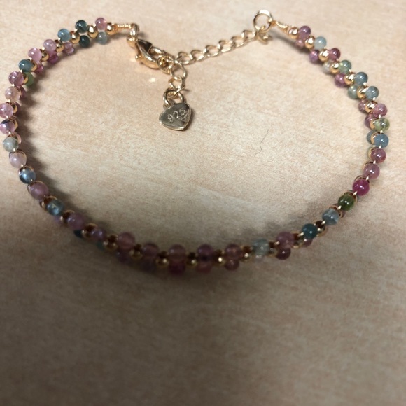 Sterling Silver gold vermeil handmade tourmaline watermelon 2mm beads bracelet. - Picture 6 of 6